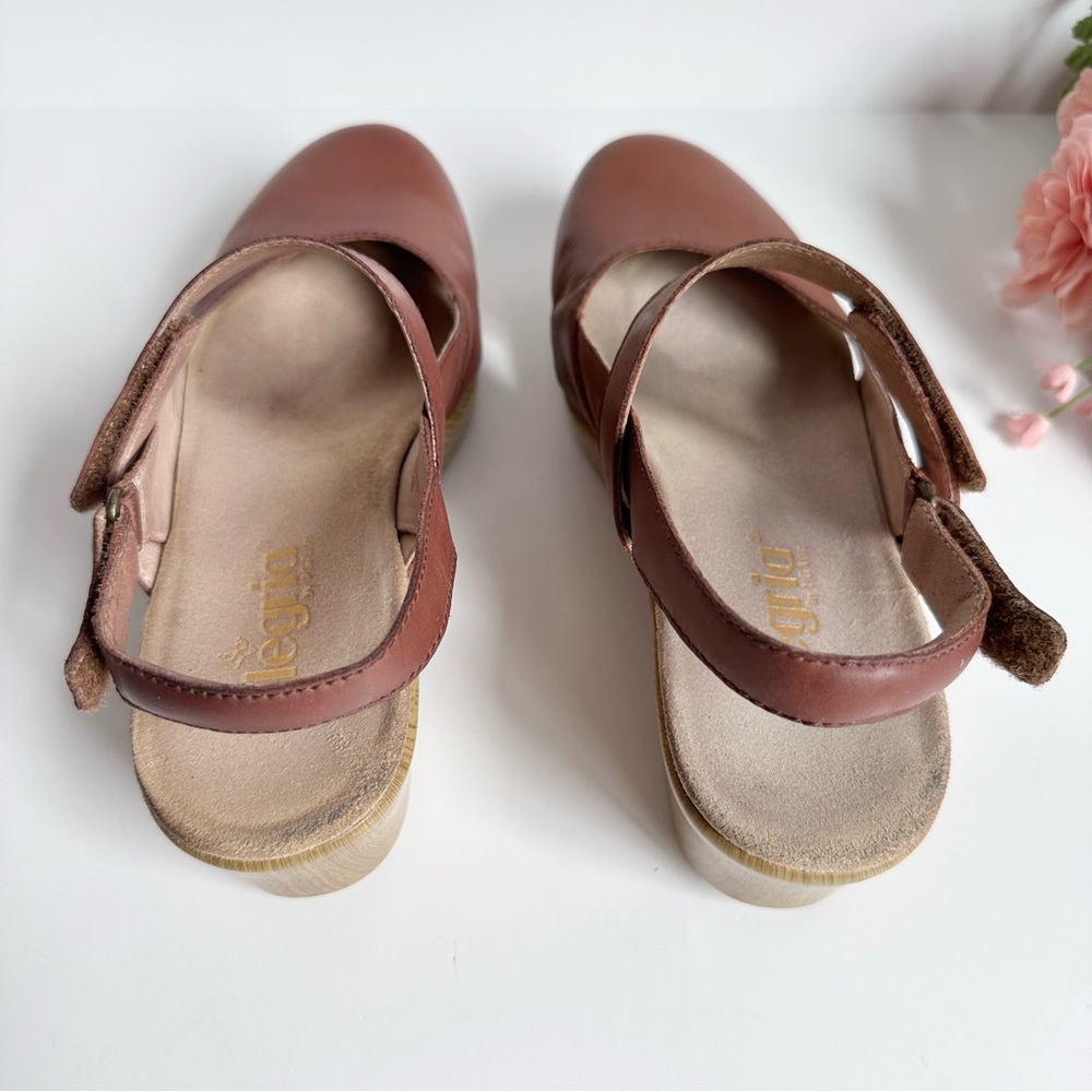 Alegria Tarah Cognac Leather Ankle Strap Wedge Shoes - Picture 8 of 16
